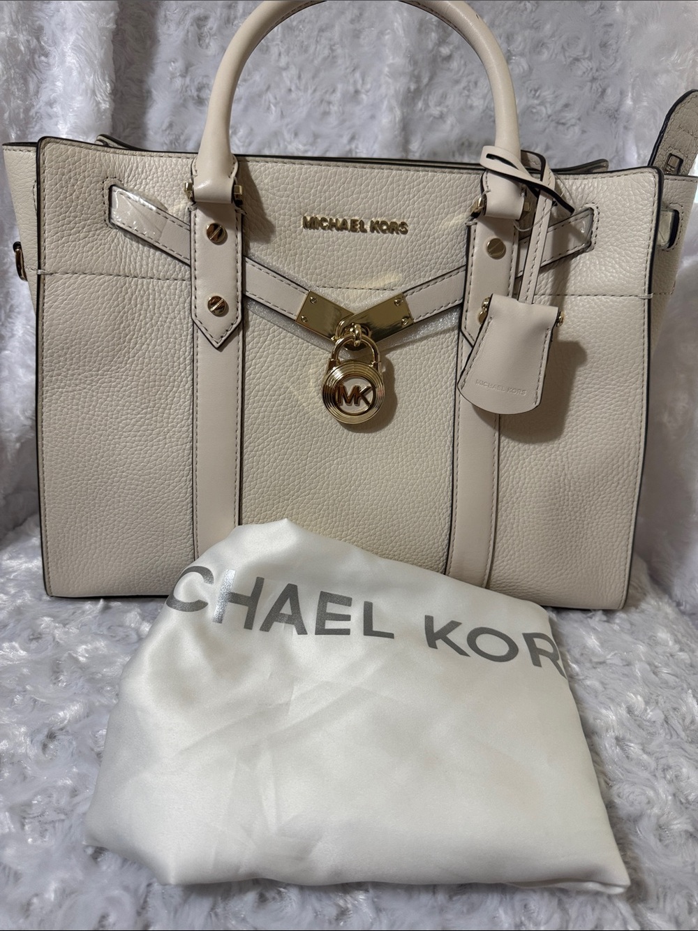 Michael Kors Ivory Pebbled Leather Satchel with Gold Hardware